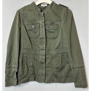 Ann Taylor Loft Jean Jacket Womens‎ Petite Small Green Button Up Pockets